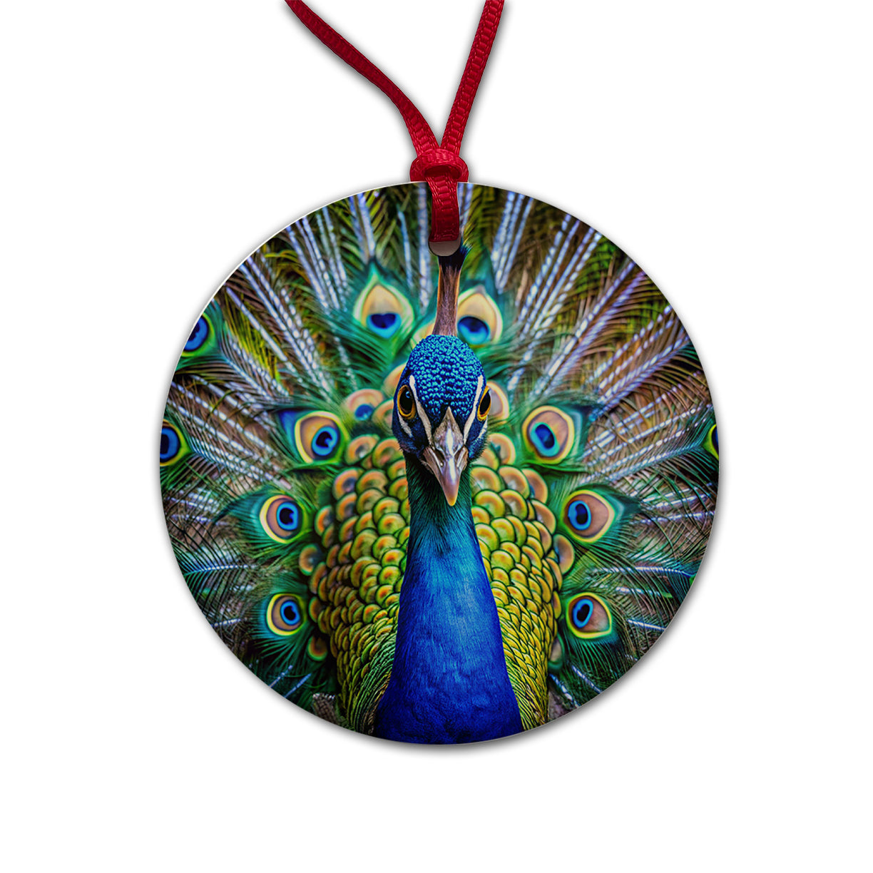 Peacock Round Ceramic Holiday Christmas Tree Ornament