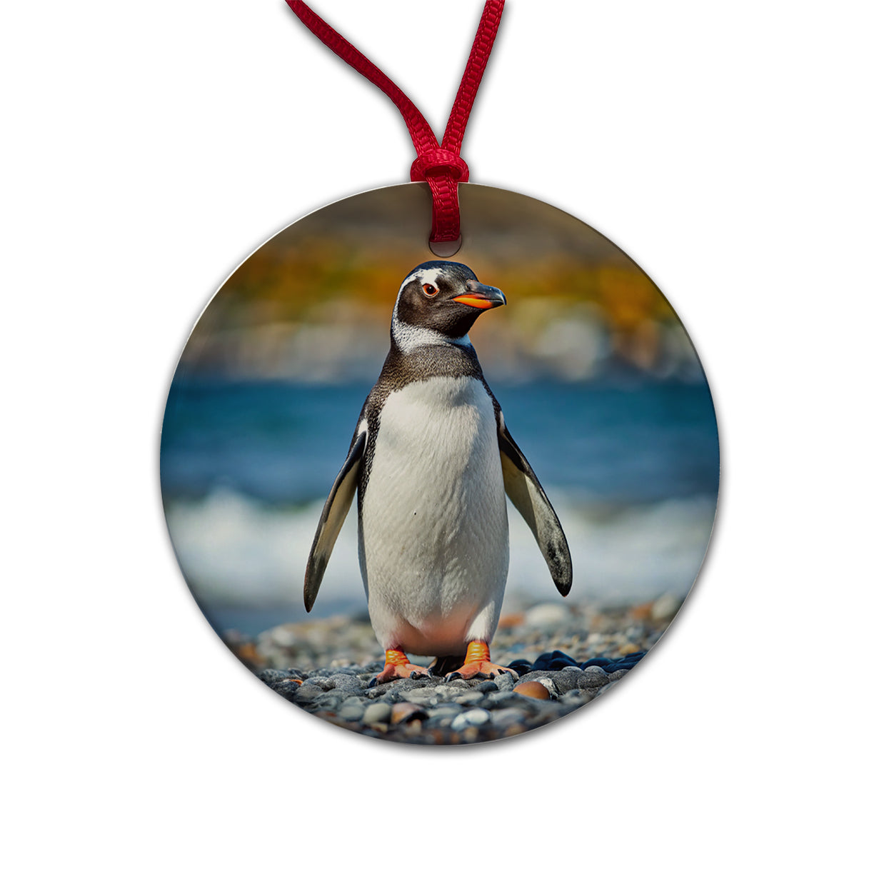 Penguin Round Ceramic Holiday Christmas Tree Ornament