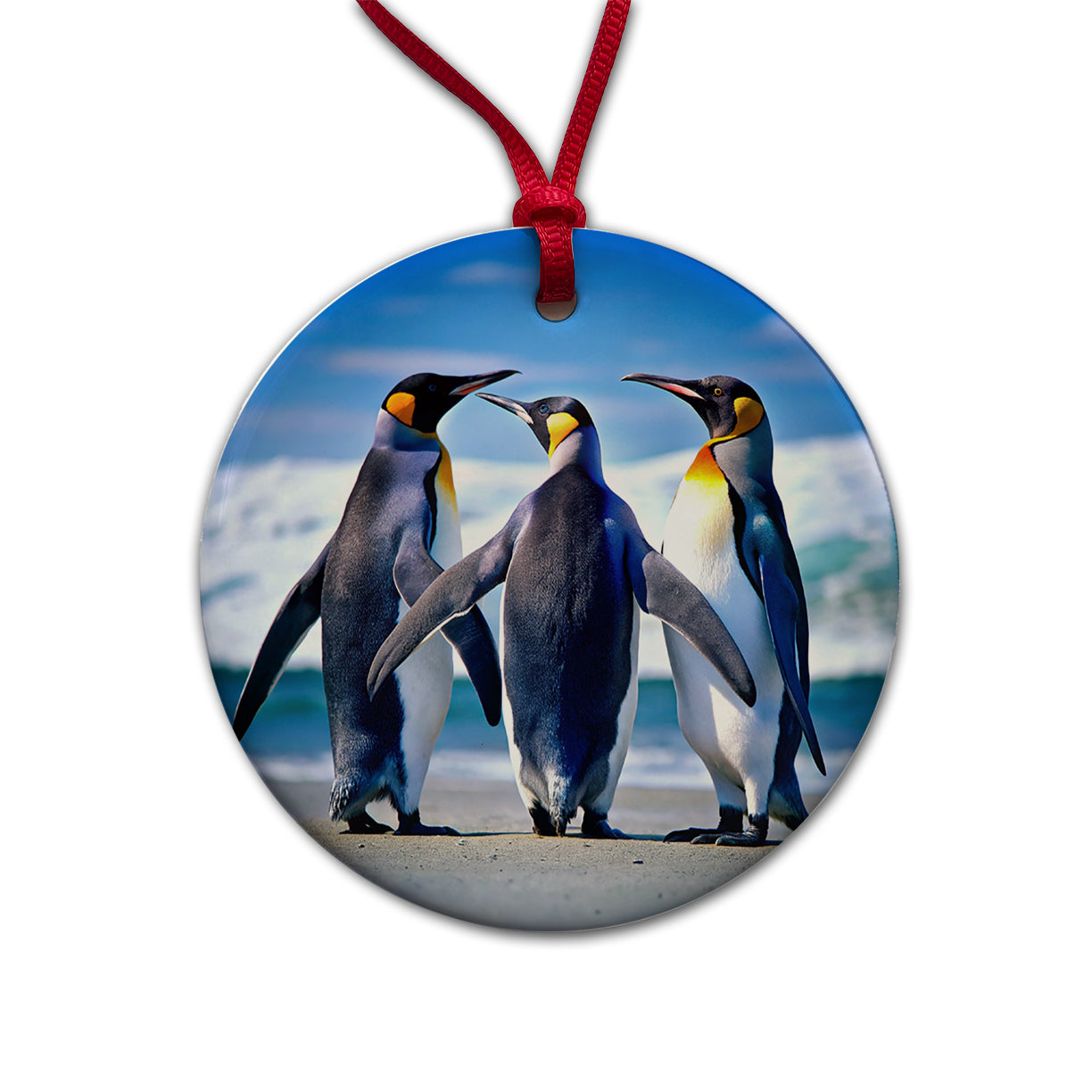 Penguins Round Ceramic Holiday Christmas Tree Ornament
