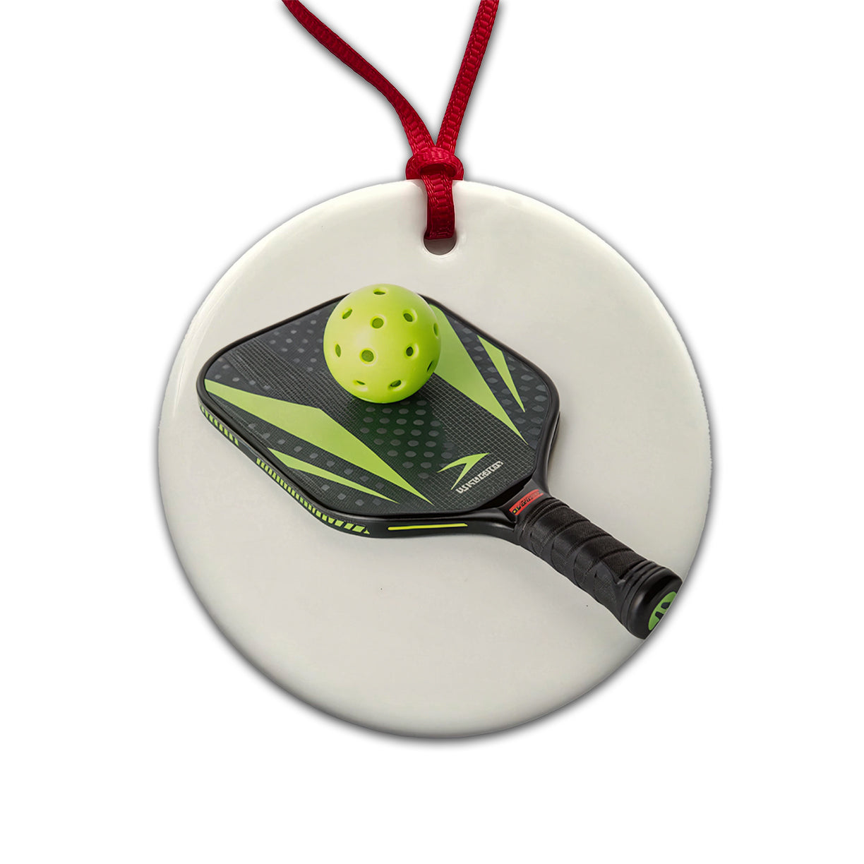 Pickleball Paddle and Ball Round Ceramic Holiday Christmas Tree Ornament