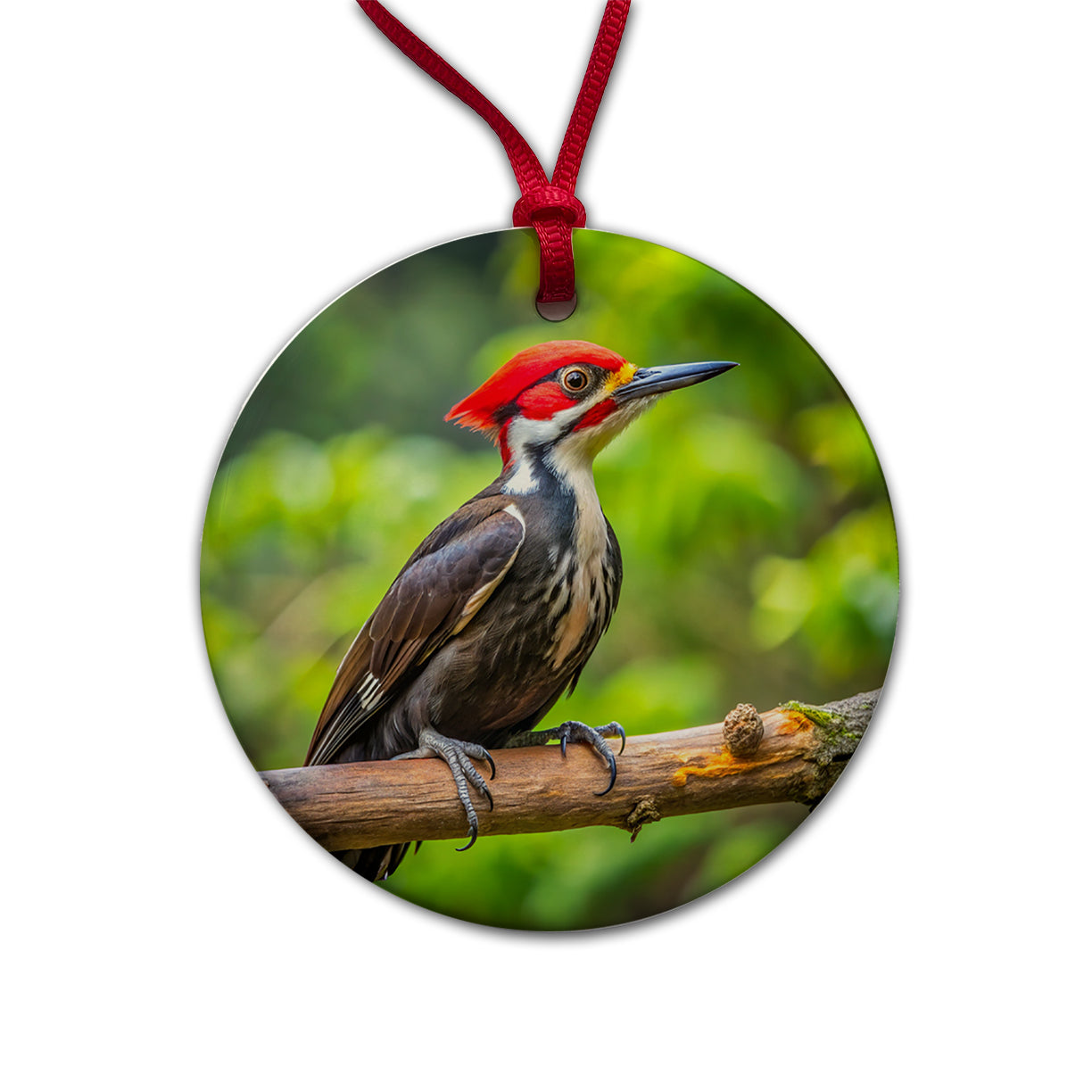 Pileated Woodpecker Backyard Bird Round Ceramic Holiday Christmas Tree Ornament