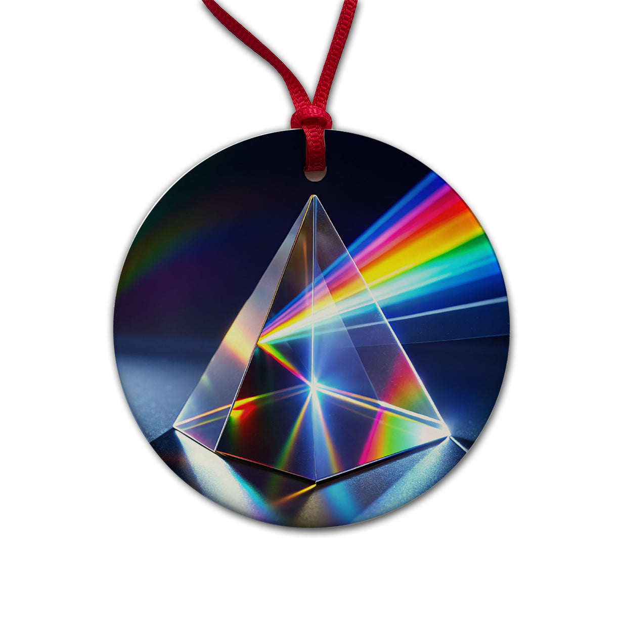 Pyramid Prism Refracted Rainbow Round Ceramic Holiday Christmas Tree Ornament