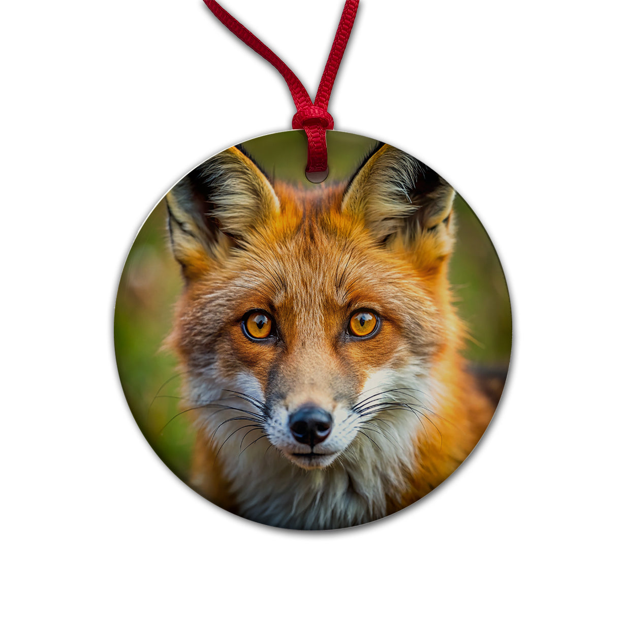 Red Fox Face Round Ceramic Holiday Christmas Tree Ornament