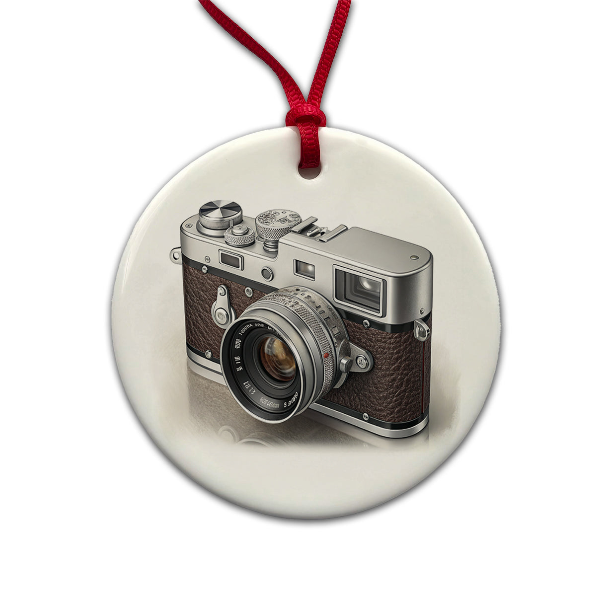 Retro 35mm Photography Camera Round Ceramic Holiday Christmas Tree Ornament