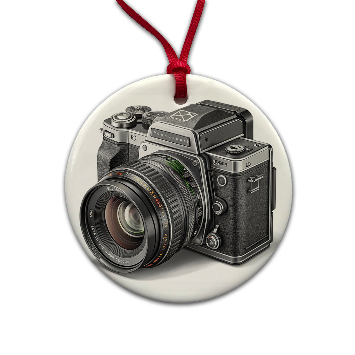 Retro Medium Format Photography Camera Round Ceramic Holiday Christmas Tree Ornament