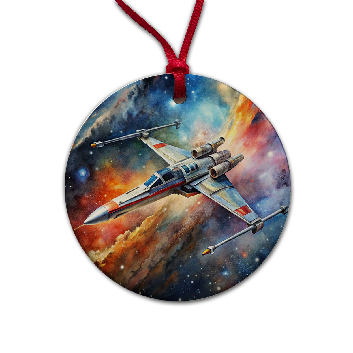 Sci-fi Space Starfighter Round Ceramic Holiday Christmas Tree Ornament
