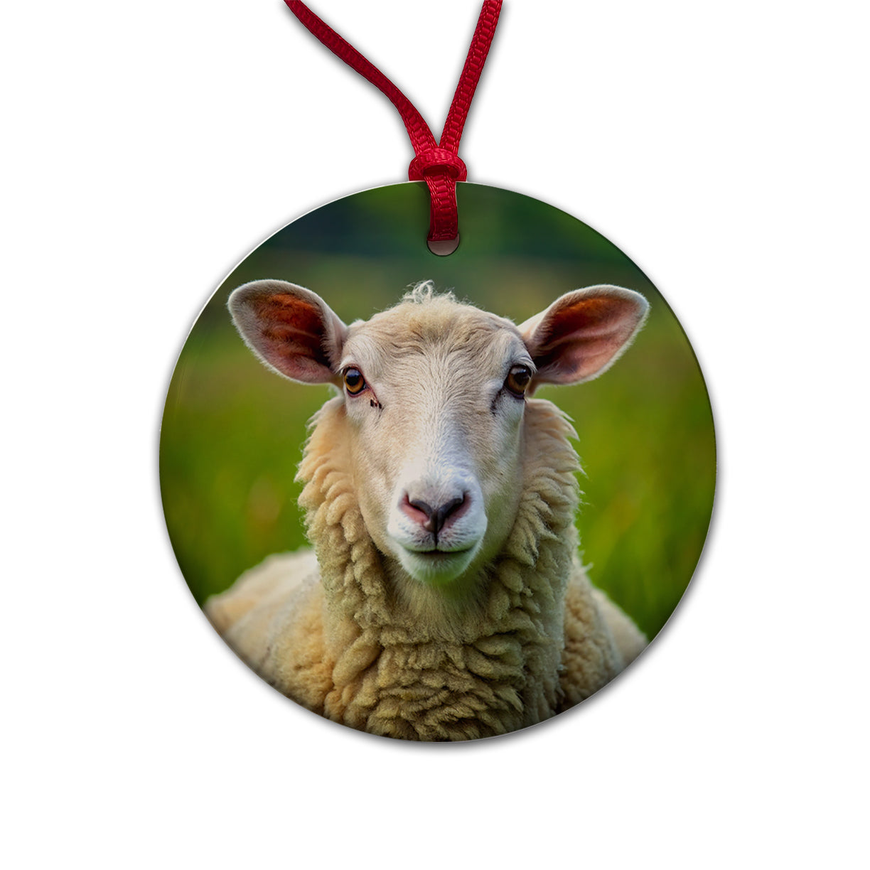 Sheep Round Ceramic Holiday Christmas Tree Ornament