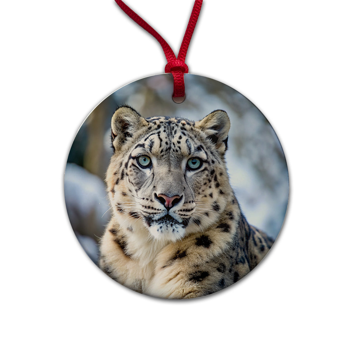 Snow Leopard Round Ceramic Holiday Christmas Tree Ornament