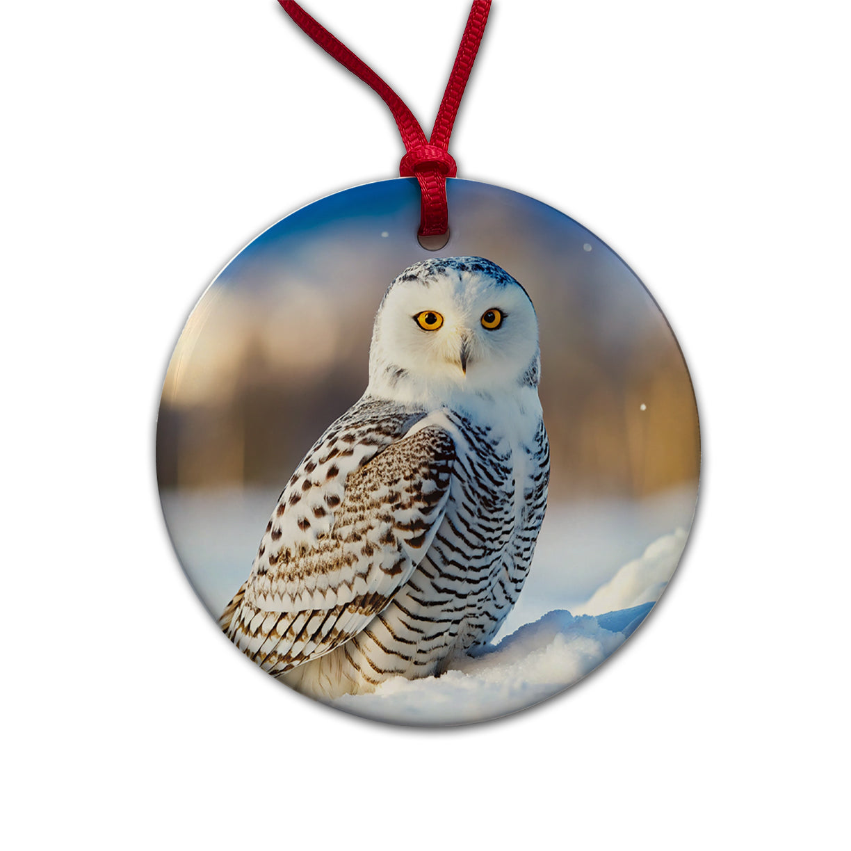 Snowy Owl Raptor Bird Of Prey Round Ceramic Holiday Christmas Tree Ornament