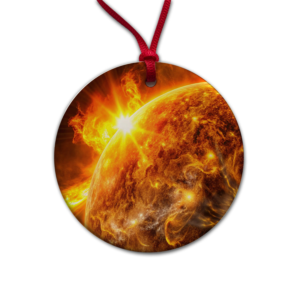 Solar Flare on the Sun Sci-fi Round Ceramic Holiday Christmas Tree Ornament
