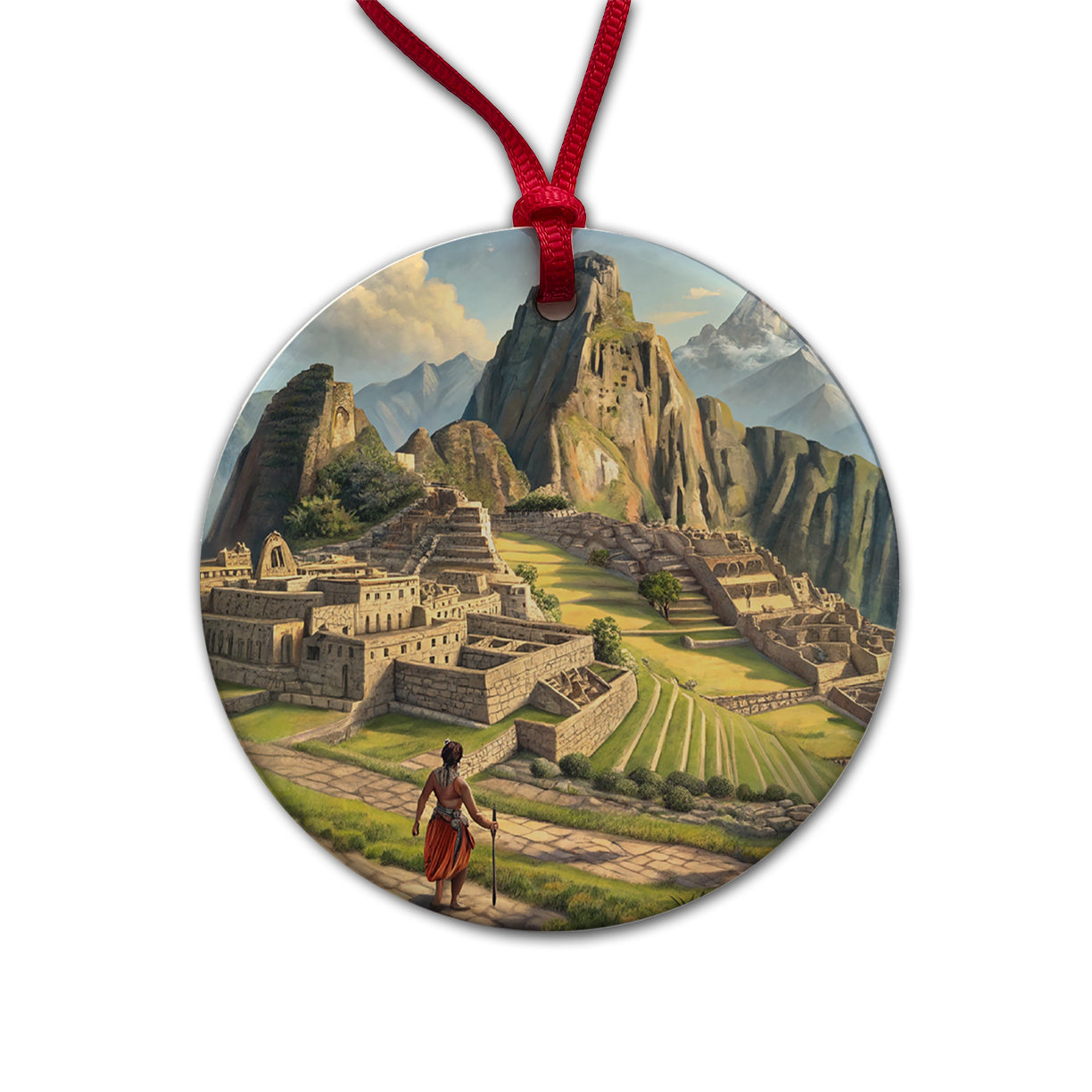 South American Inca Empire Round Ceramic Holiday Christmas Tree Ornament