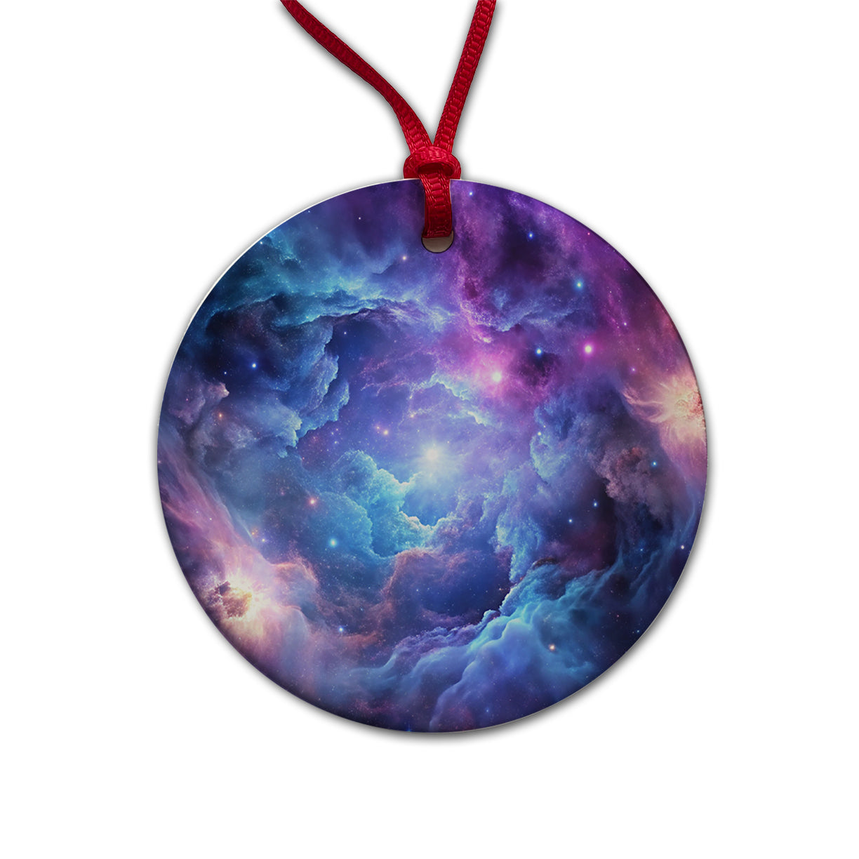 Space Galaxy Nebula Purple Blue Round Ceramic Holiday Christmas Tree Ornament