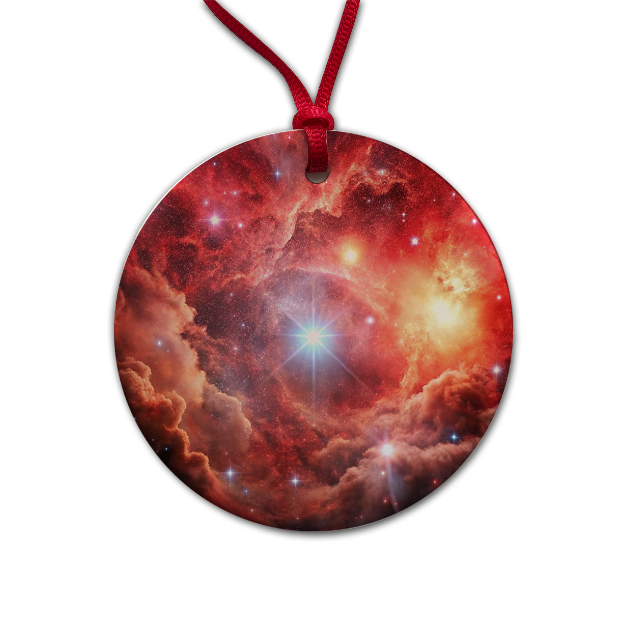Space Galaxy Nebula Red Round Ceramic Holiday Christmas Tree Ornament