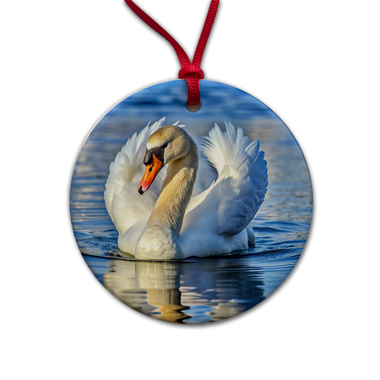 Swan Round Ceramic Holiday Christmas Tree Ornament
