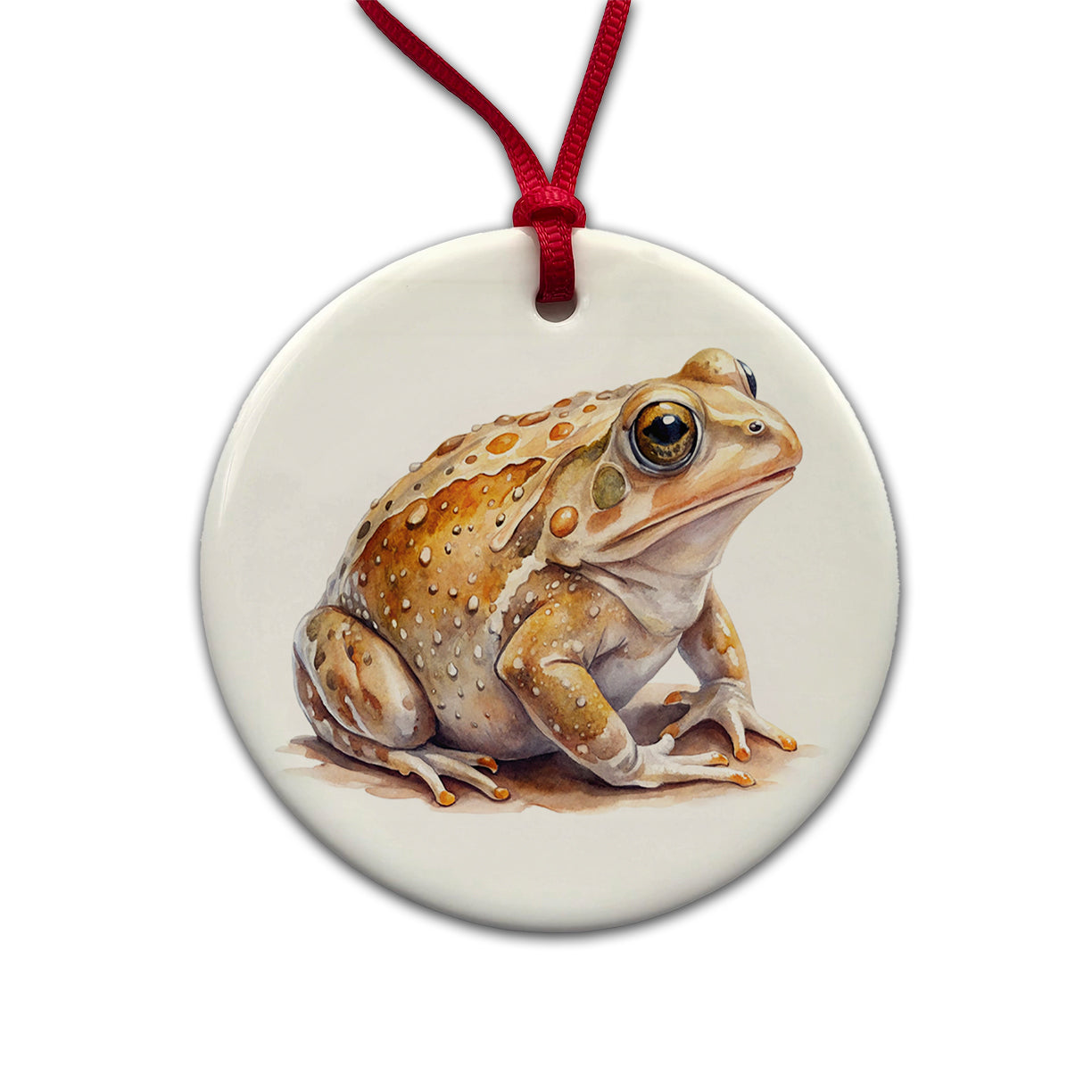 Tan Frog Watercolor Round Ceramic Holiday Christmas Tree Ornament