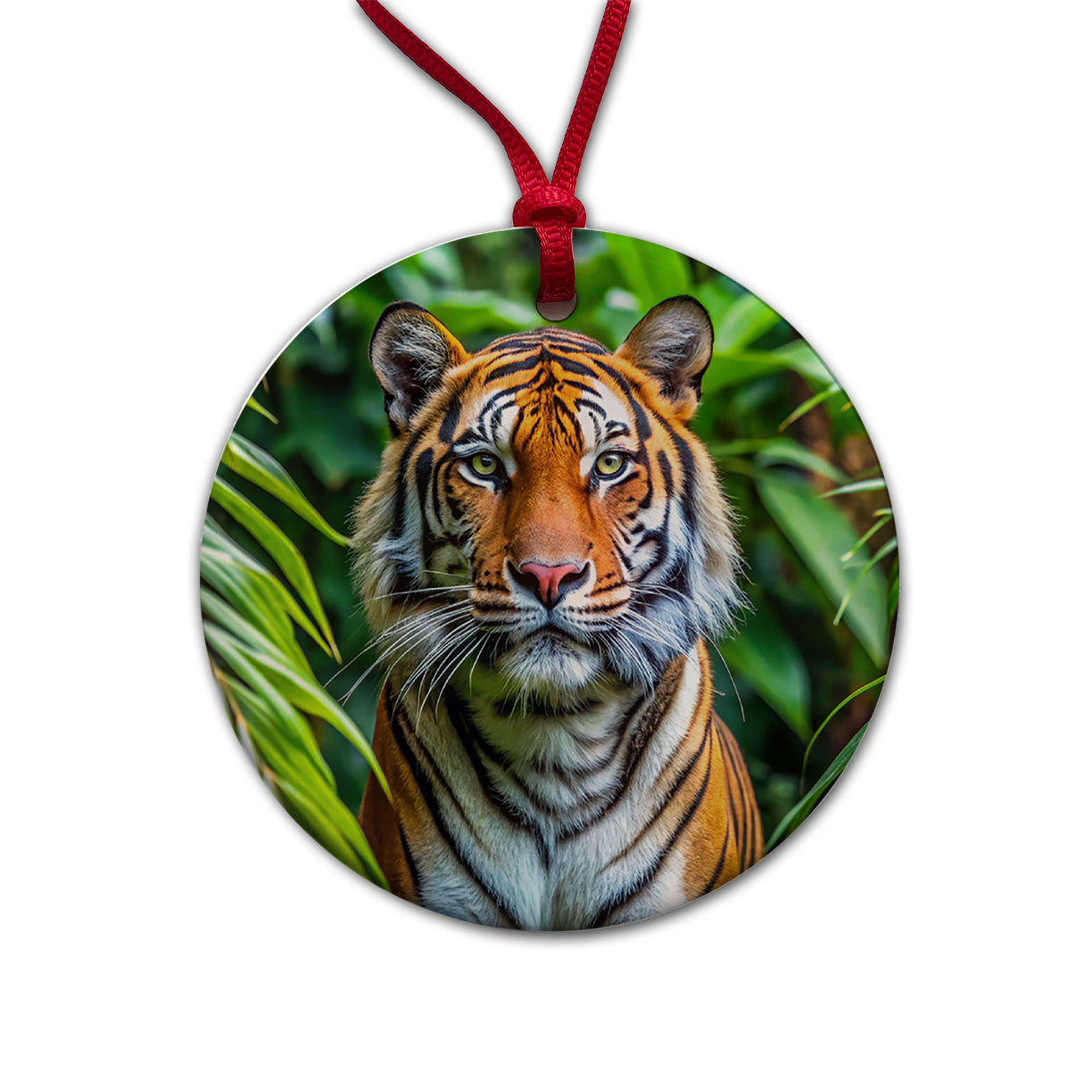 Tiger In The Jungle Round Ceramic Holiday Christmas Tree Ornament