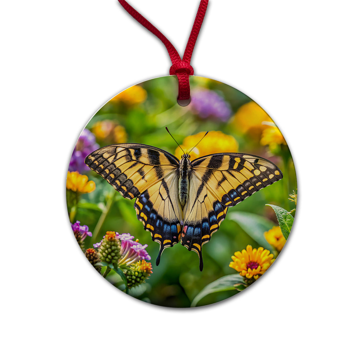 Tiger Swallowtail Butterfly Round Ceramic Holiday Christmas Tree Ornament