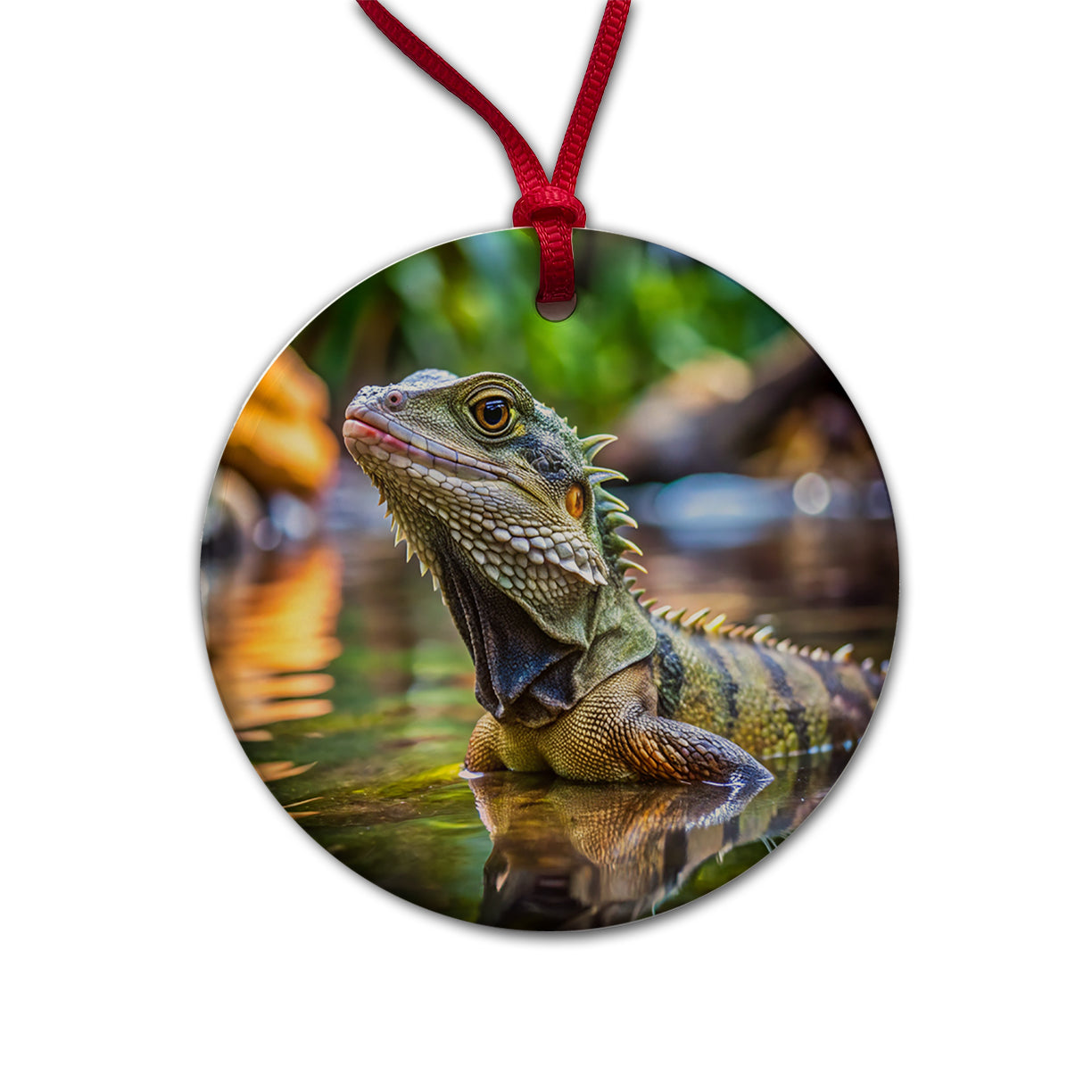 Water Dragon Lizard Reptile Round Ceramic Holiday Christmas Tree Ornament