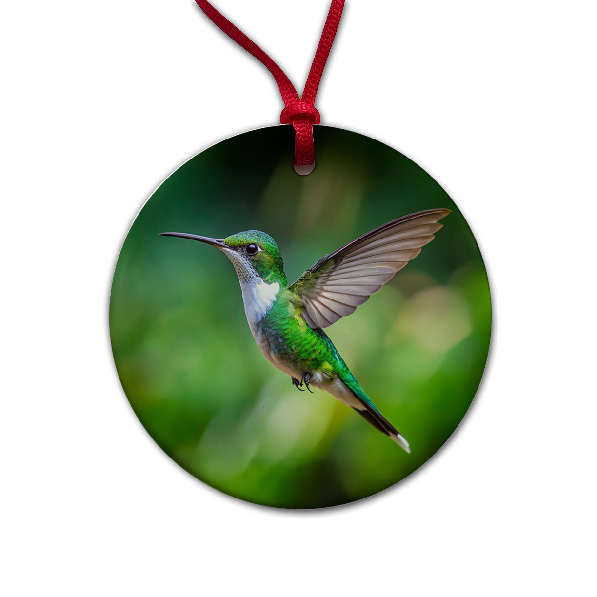 White Chested Emerald Hummingbird Backyard Bird Round Ceramic Holiday Christmas Tree Ornament