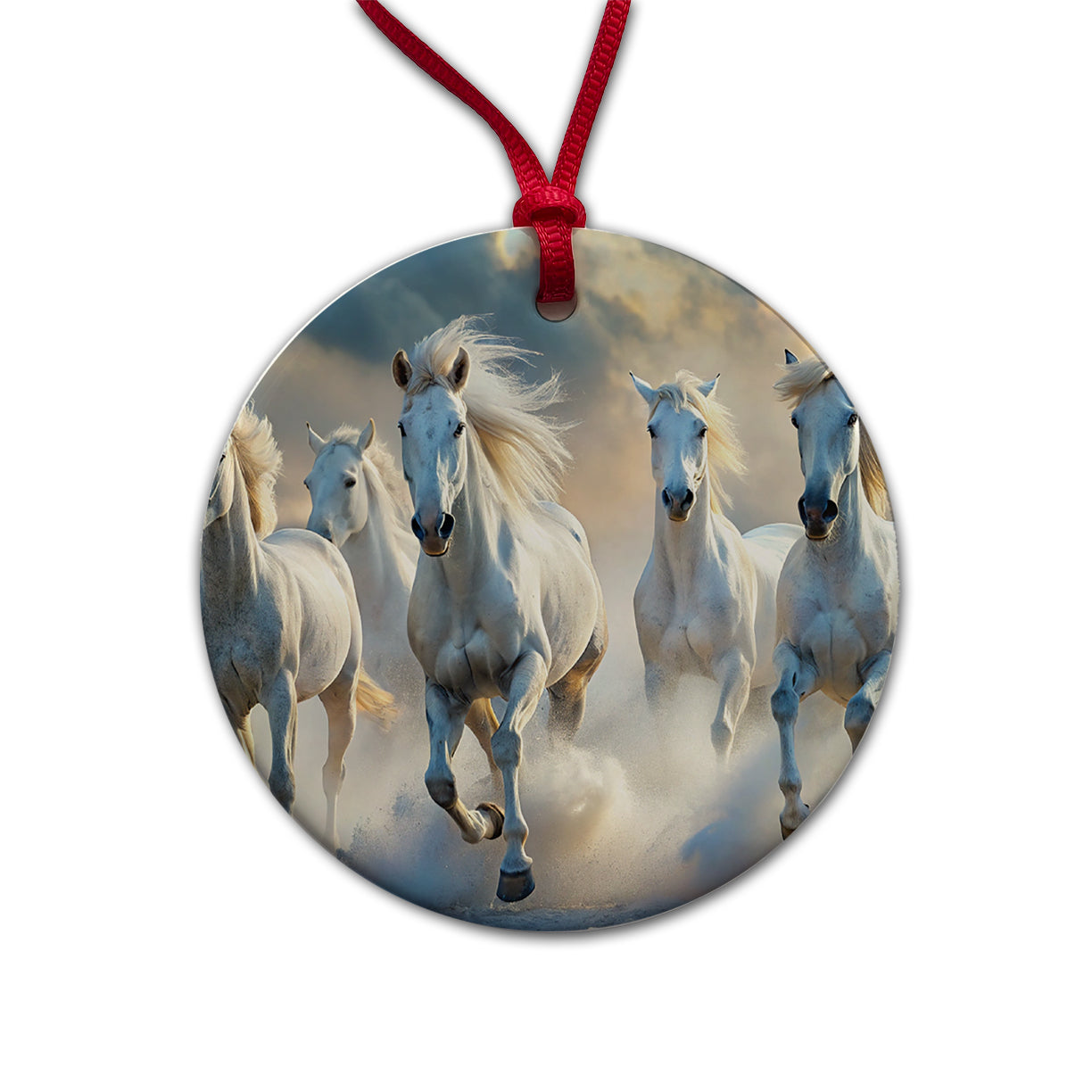 White Horses Galloping Round Ceramic Holiday Christmas Tree Ornament