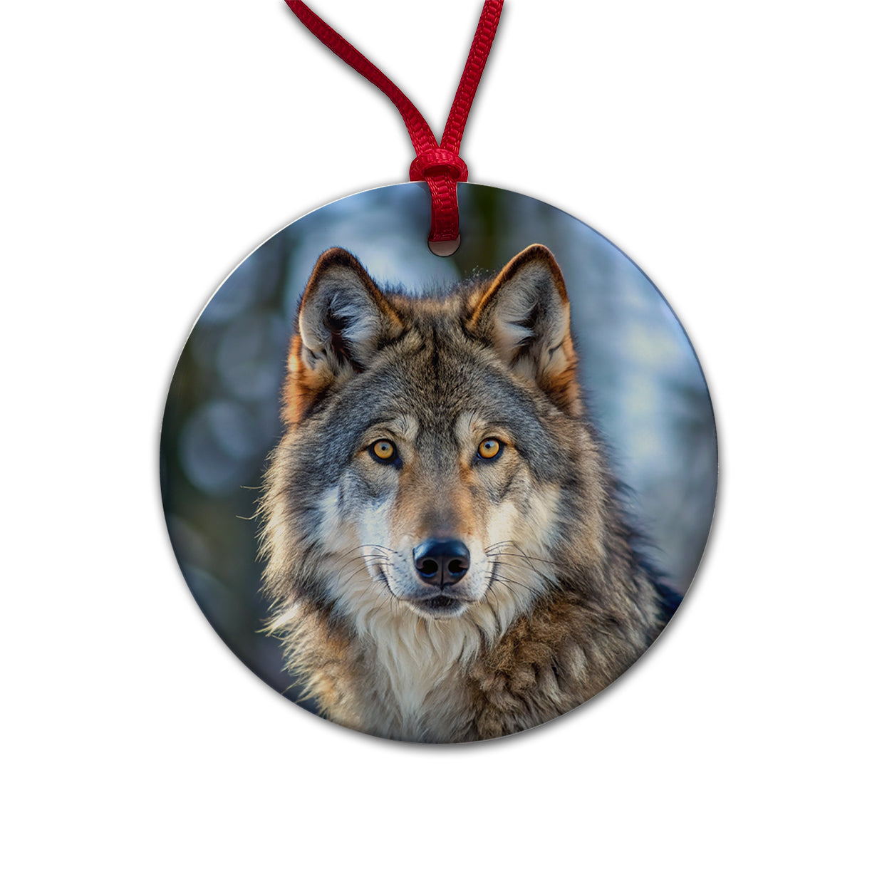 Wolf Round Ceramic Holiday Christmas Tree Ornament