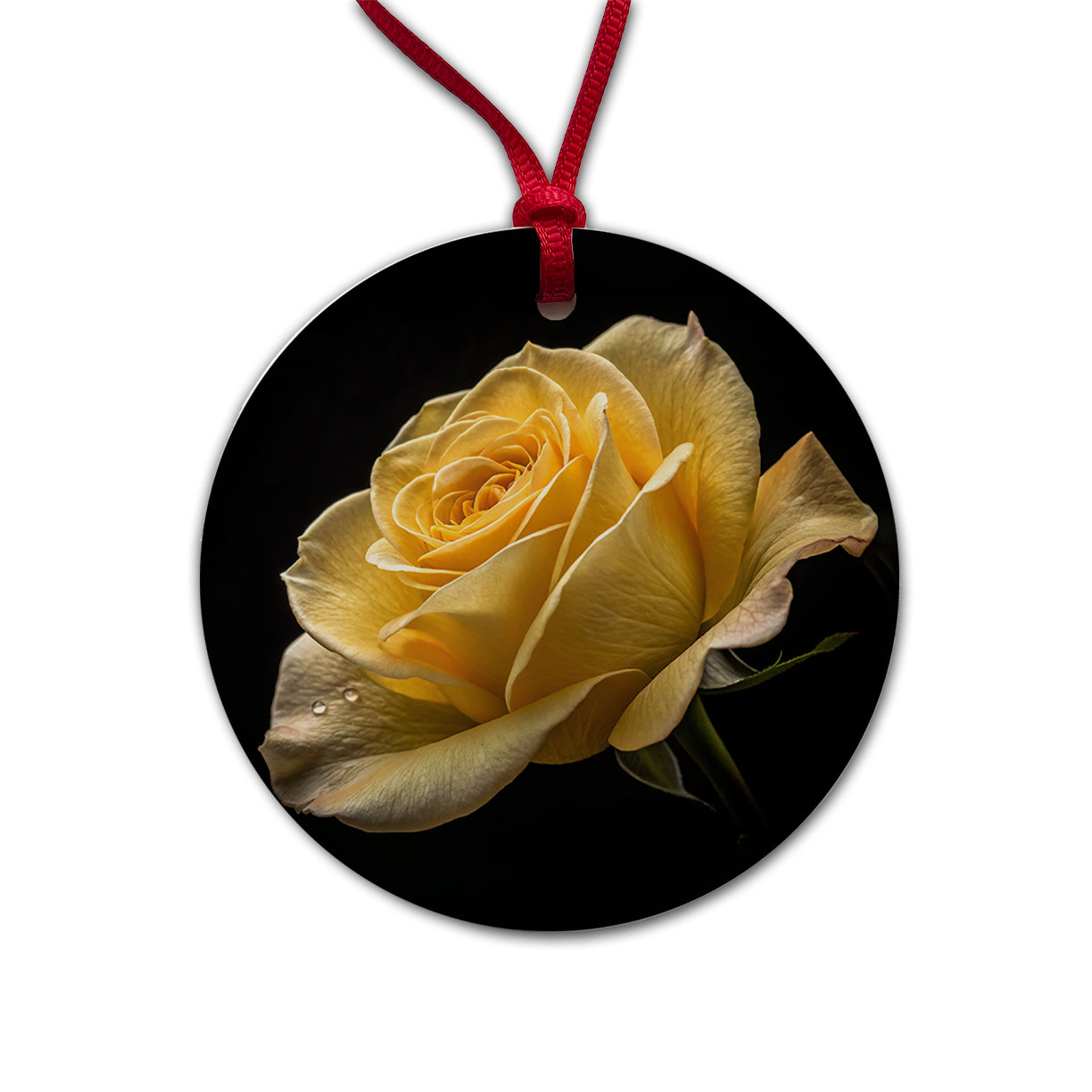 Yellow Rose Round Ceramic Holiday Christmas Tree Ornament
