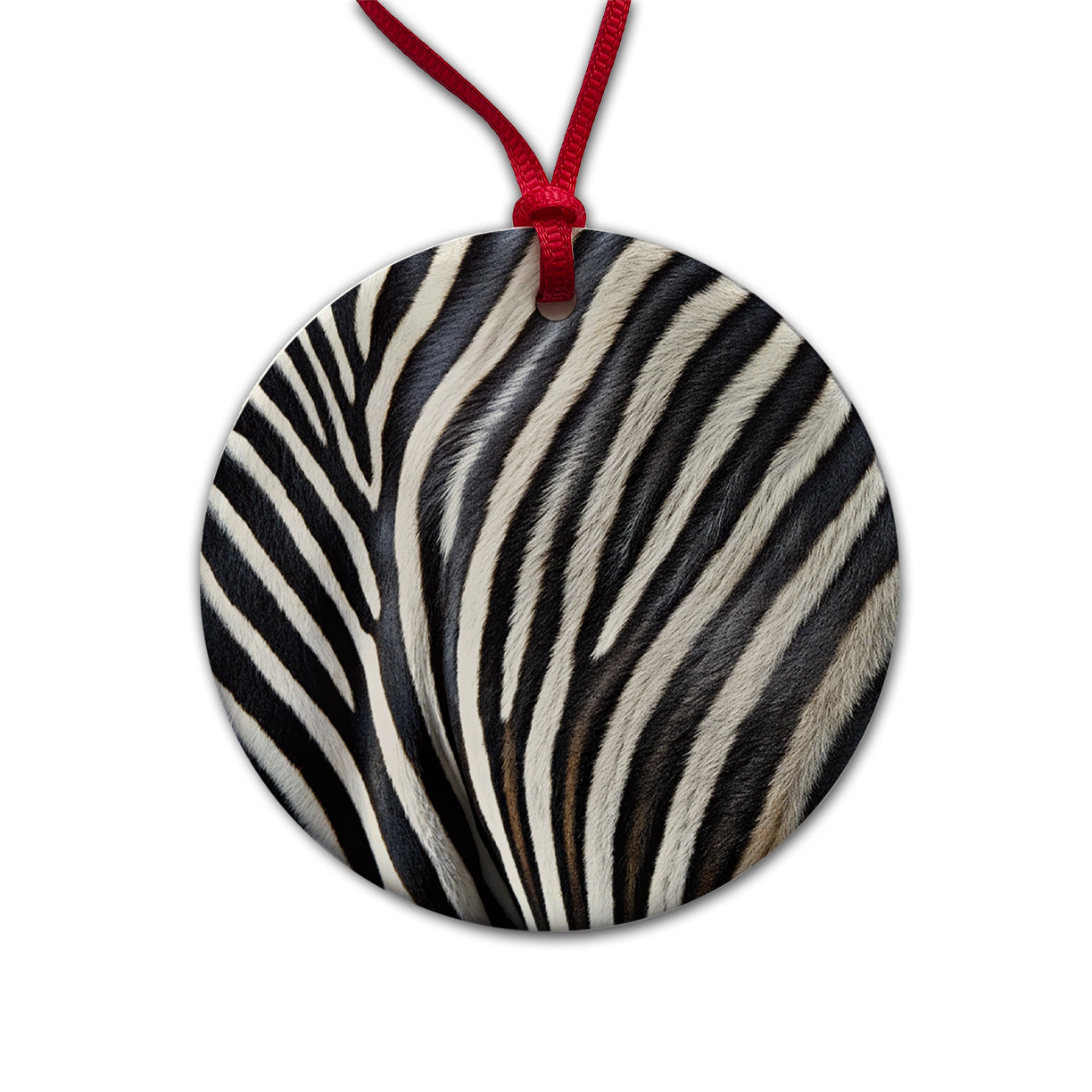 Zebra Black and White Stripes Pattern Round Ceramic Holiday Christmas Tree Ornament