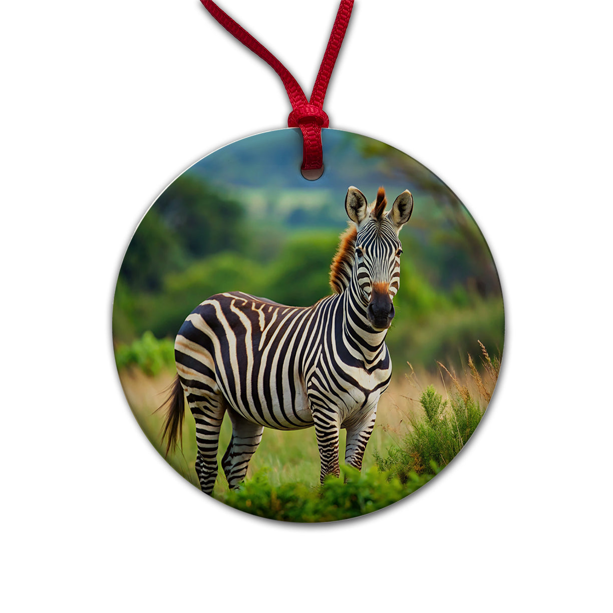 Zebra Round Ceramic Holiday Christmas Tree Ornament