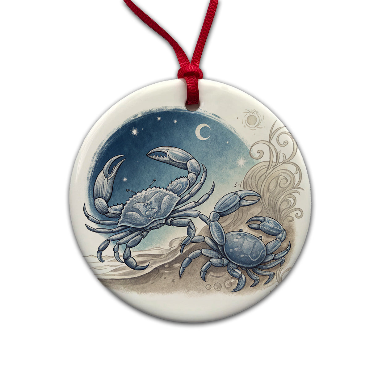 Zodiac Horoscope Symbol Cancer Crab Round Ceramic Holiday Christmas Tree Ornament