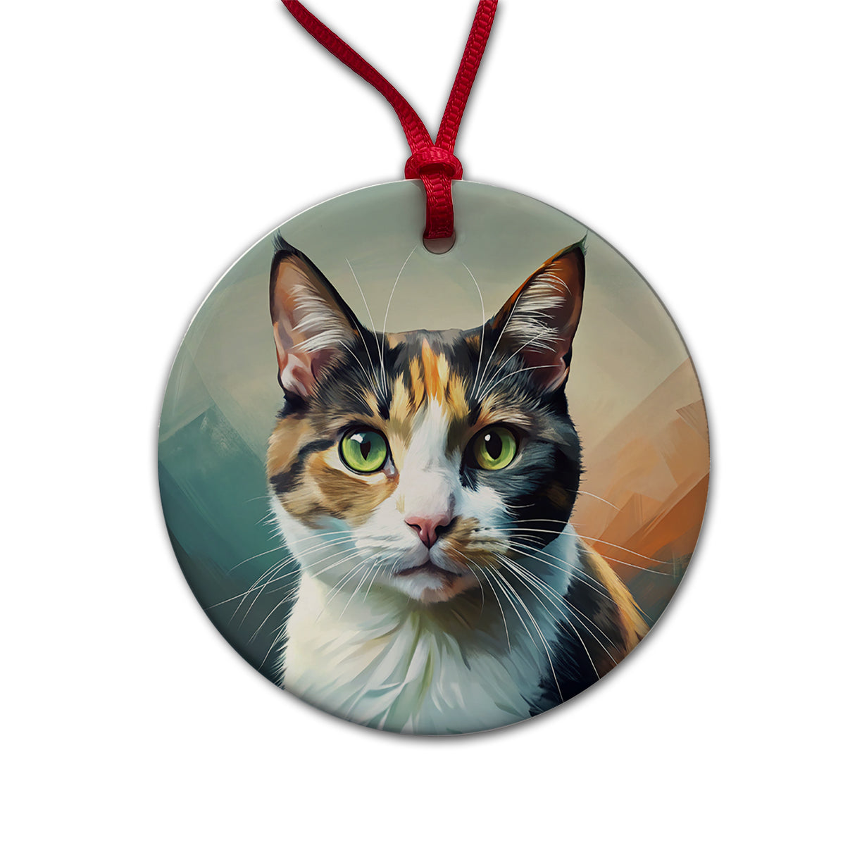 Calico Cat Contemporary Art Round Ceramic Holiday Christmas Tree Ornament