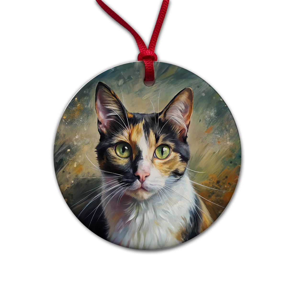 Calico Cat Expressionism Art Round Ceramic Holiday Christmas Tree Ornament