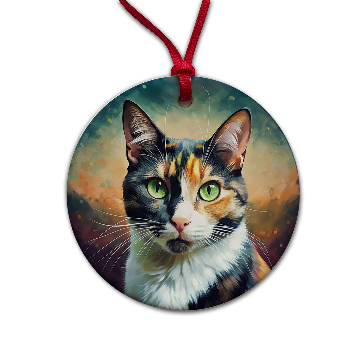 Calico Cat Pop Art Round Ceramic Holiday Christmas Tree Ornament