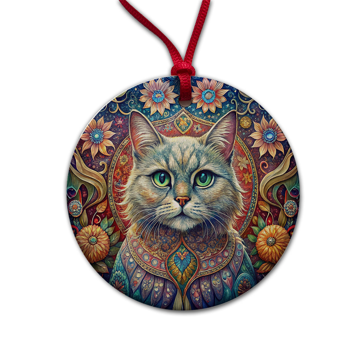 Persian Cat Bohemian Art Round Ceramic Holiday Christmas Tree Ornament