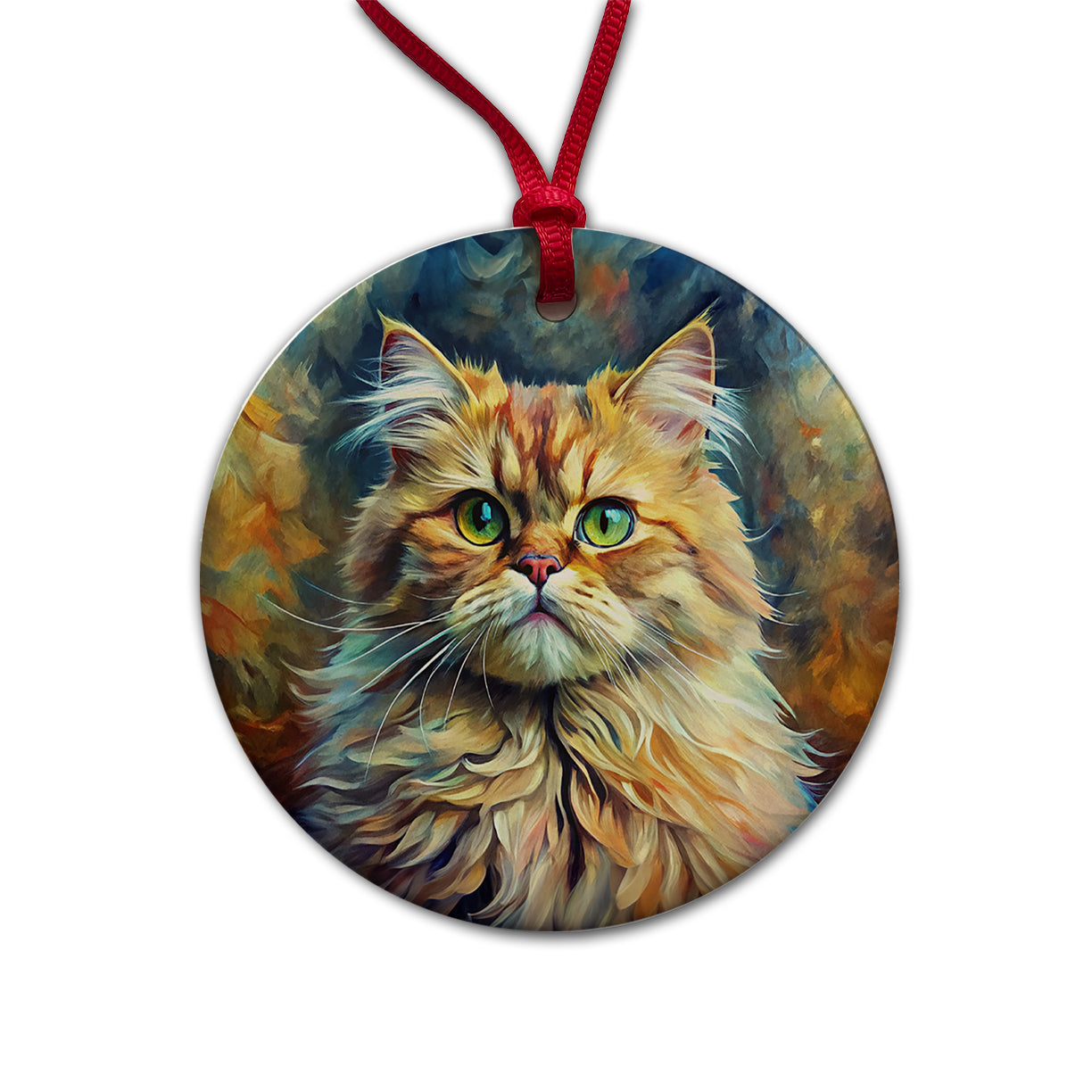 Persian Cat Expressionism Art Round Ceramic Holiday Christmas Tree Ornament