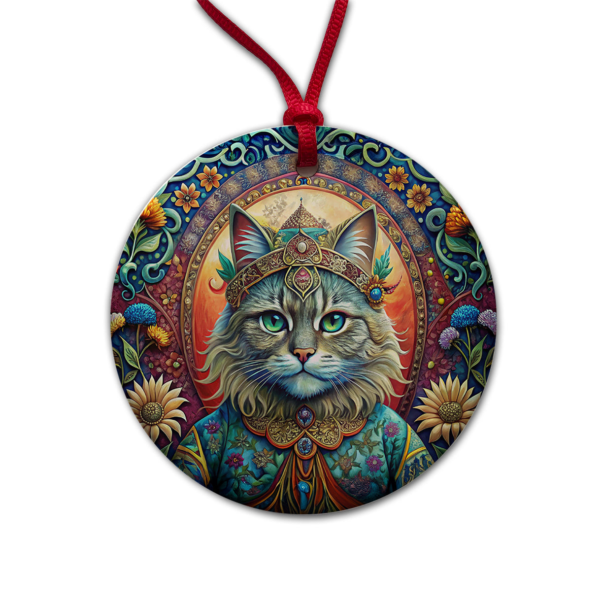Persian Cat French Bohemian Art Round Ceramic Holiday Christmas Tree Ornament