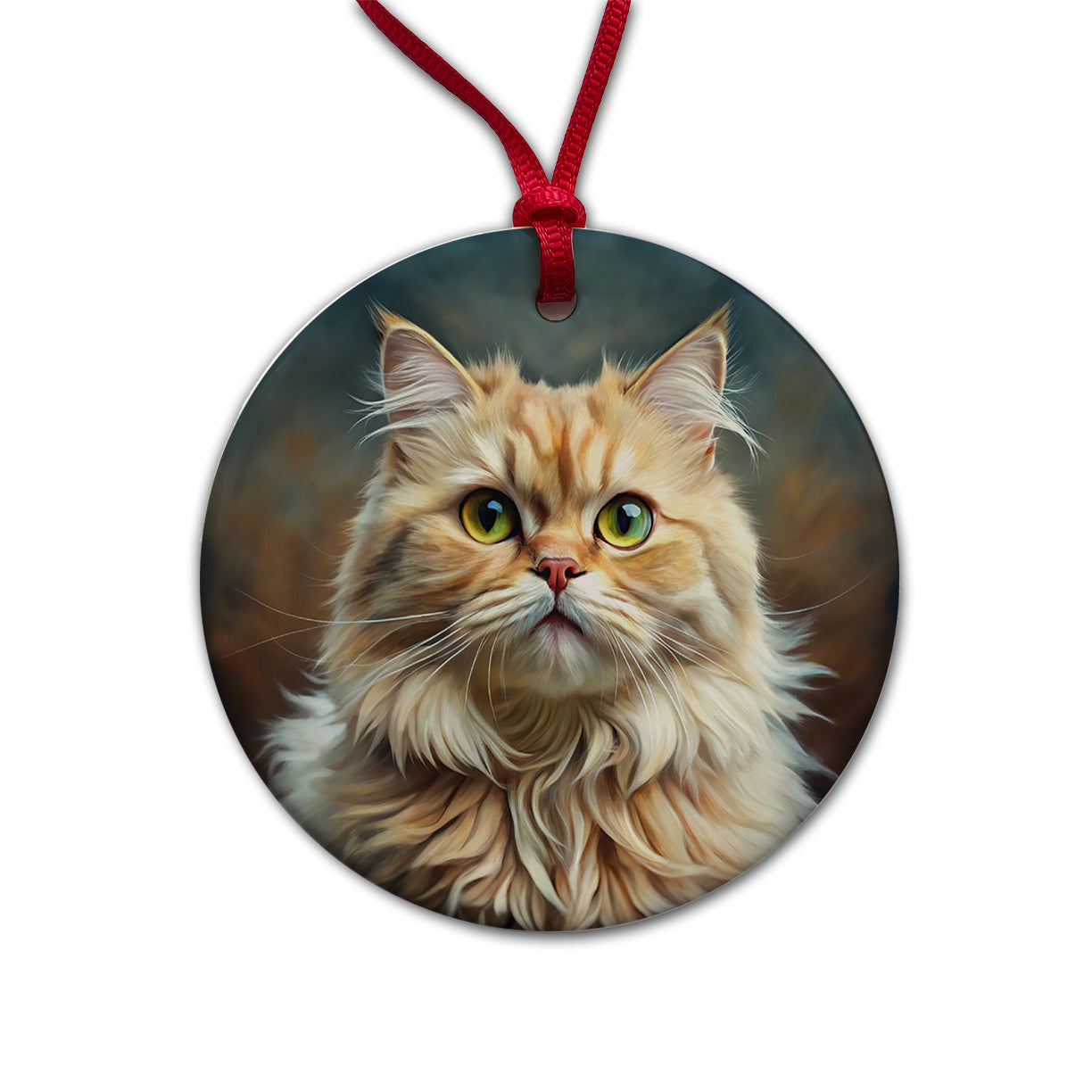 Persian Cat Illustration Round Ceramic Holiday Christmas Tree Ornament