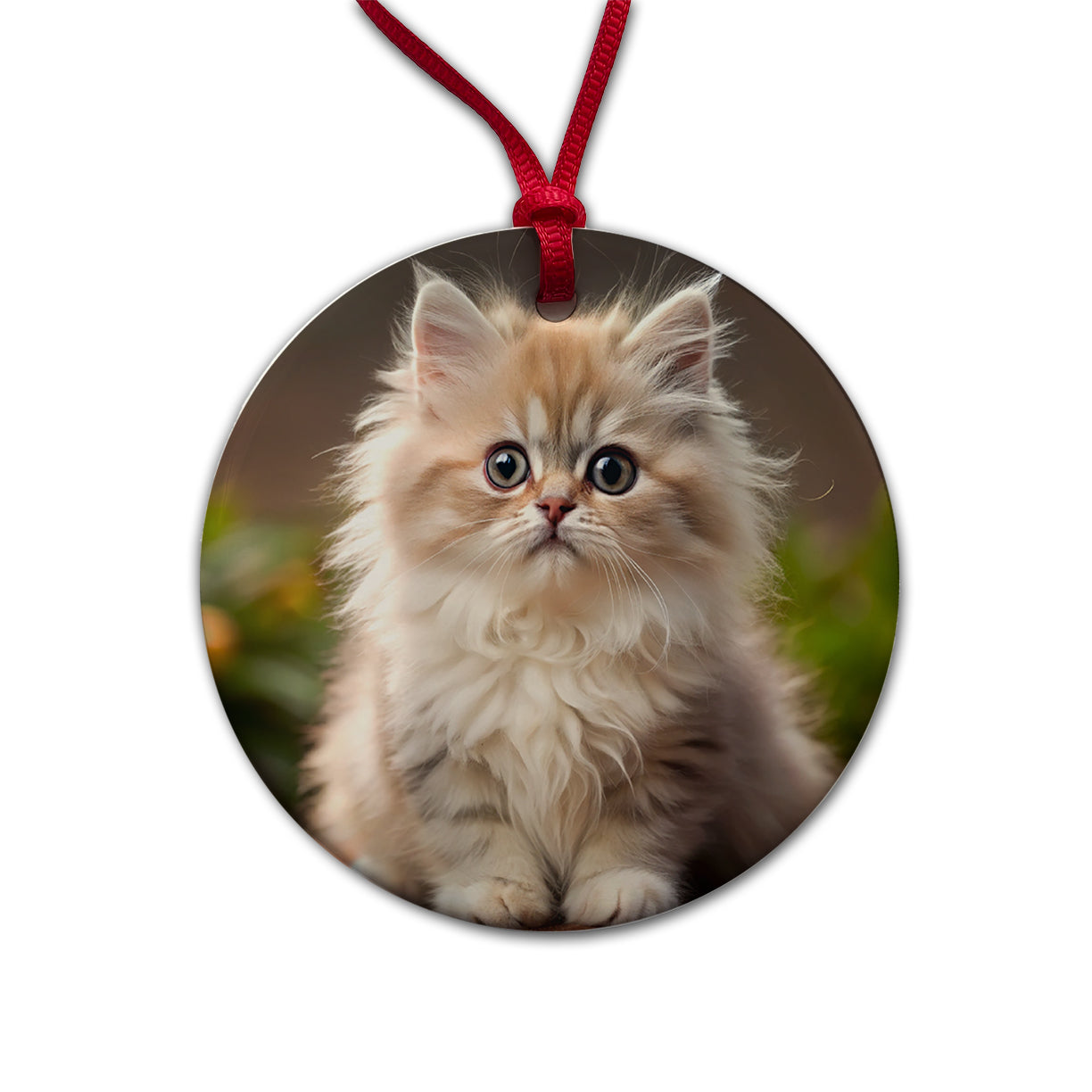 Persian Cat Kitten Photo Round Ceramic Holiday Christmas Tree Ornament