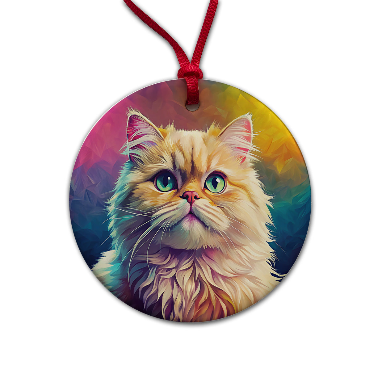 Persian Cat Pop Art Round Ceramic Holiday Christmas Tree Ornament