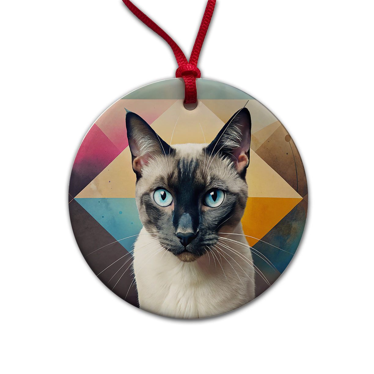 Siamese Cat Contemporary Art Round Ceramic Holiday Christmas Tree Ornament