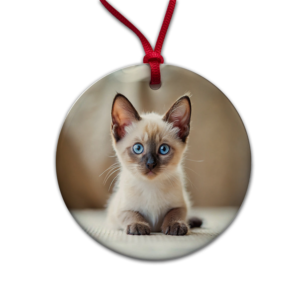 Siamese Cat Kitten Photo Round Ceramic Holiday Christmas Tree Ornament