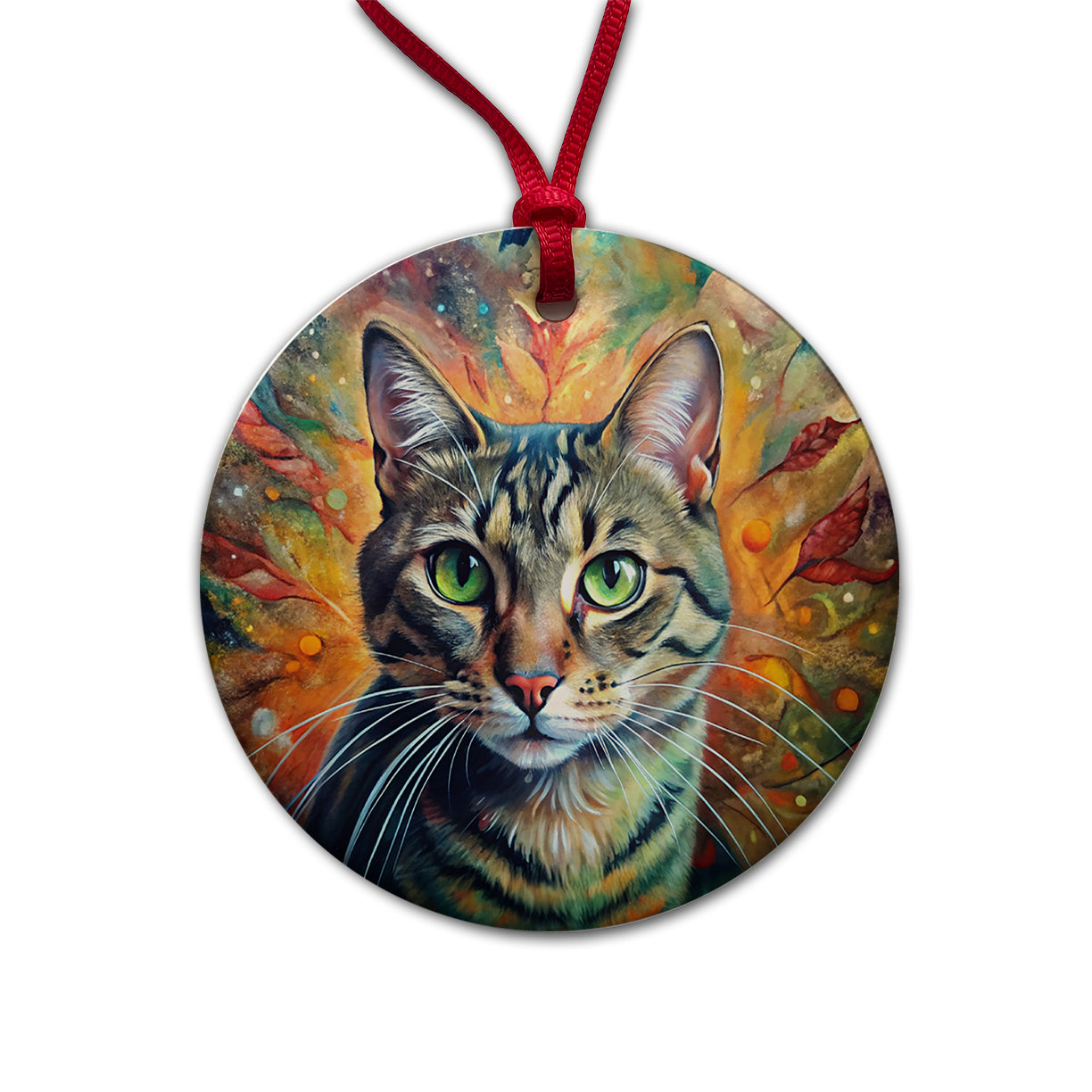 Tabby Cat Abstract Art Round Ceramic Holiday Christmas Tree Ornament