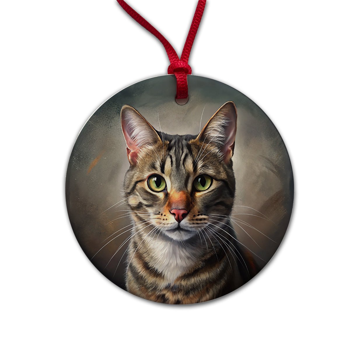 Tabby Cat Illustration Round Ceramic Holiday Christmas Tree Ornament