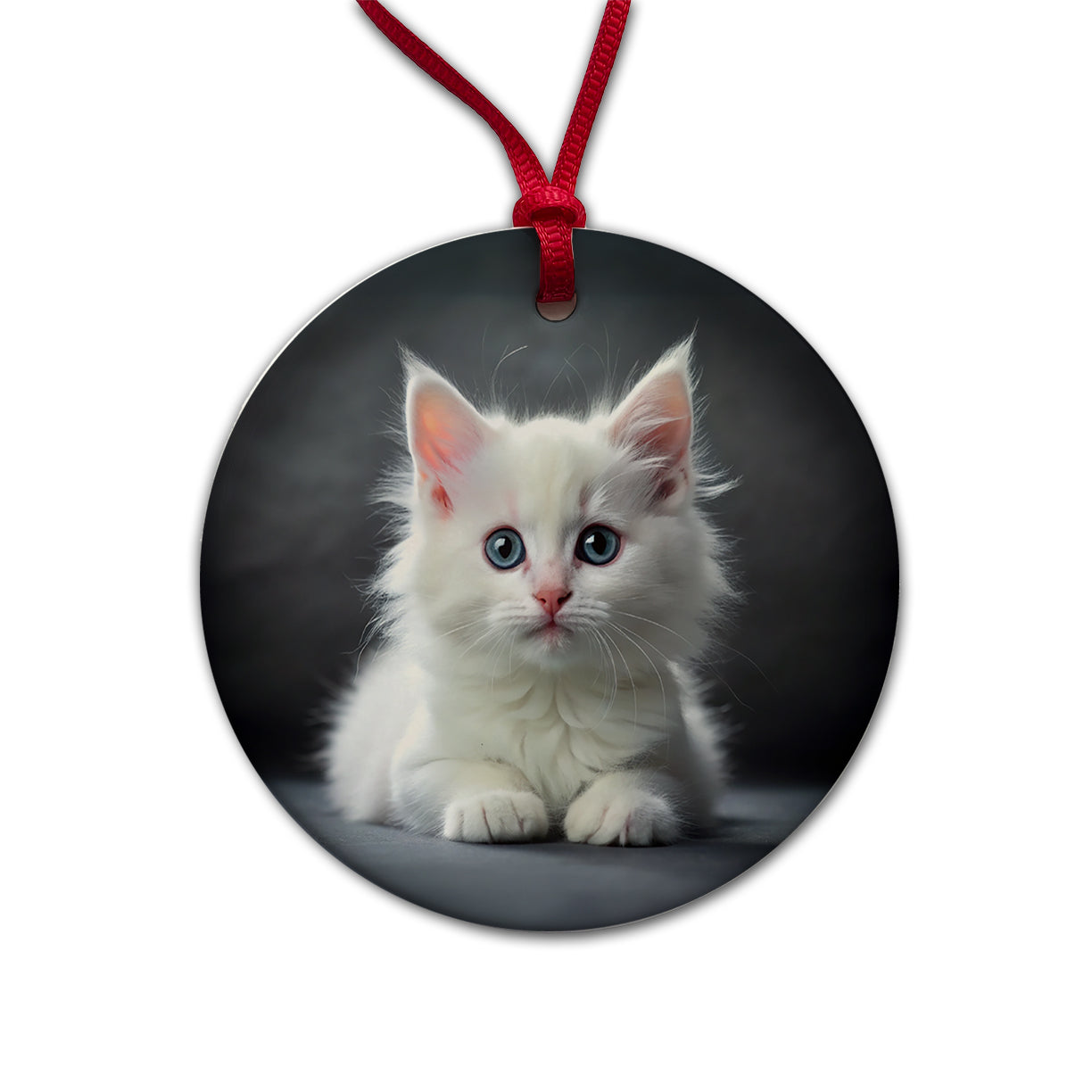 White Cat Kitten Photo Round Ceramic Holiday Christmas Tree Ornament