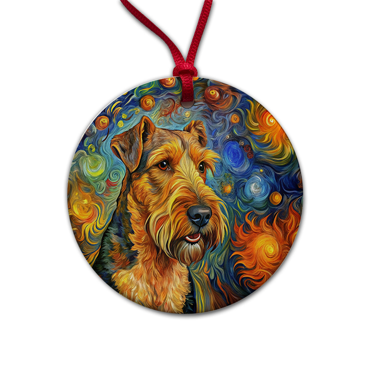 Airedale Terrier Dog Abstract Art Round Ceramic Holiday Christmas Tree Ornament