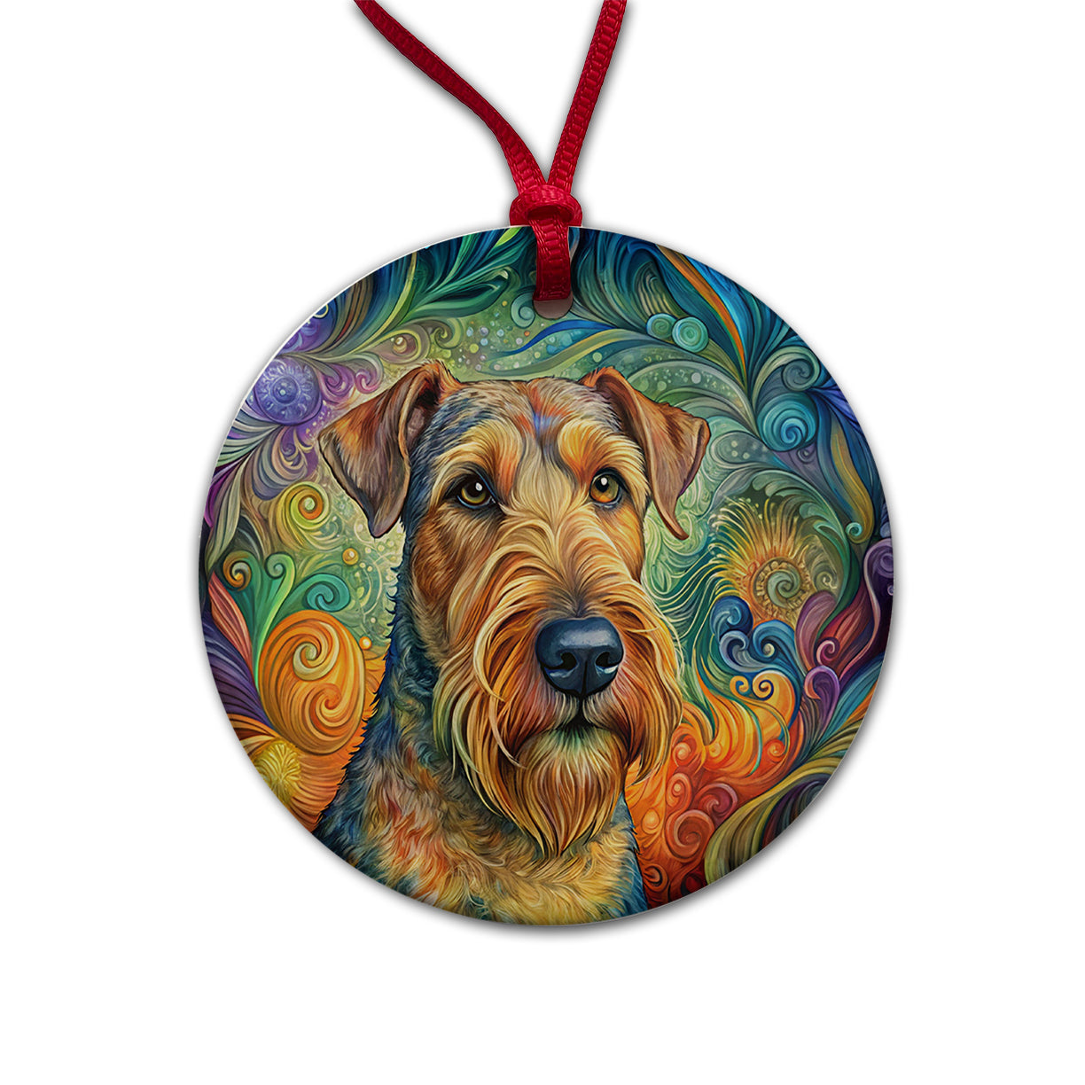 Airedale Terrier Dog Bohemian Art Round Ceramic Holiday Christmas Tree Ornament