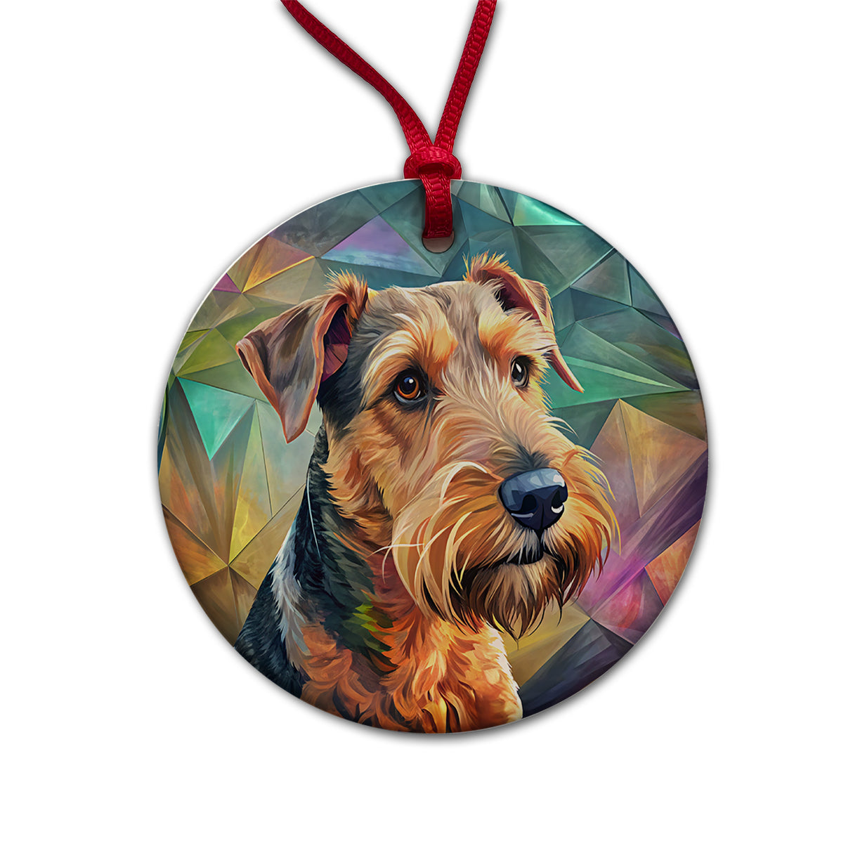 Airedale Terrier Dog Contemporary Art Round Ceramic Holiday Christmas Tree Ornament