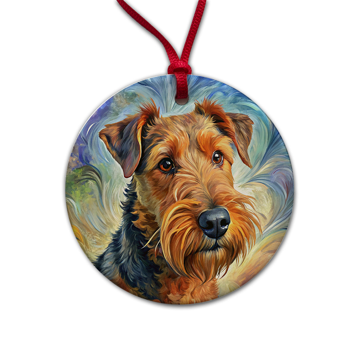 Airedale Terrier Dog Expressionism Art Round Ceramic Holiday Christmas Tree Ornament