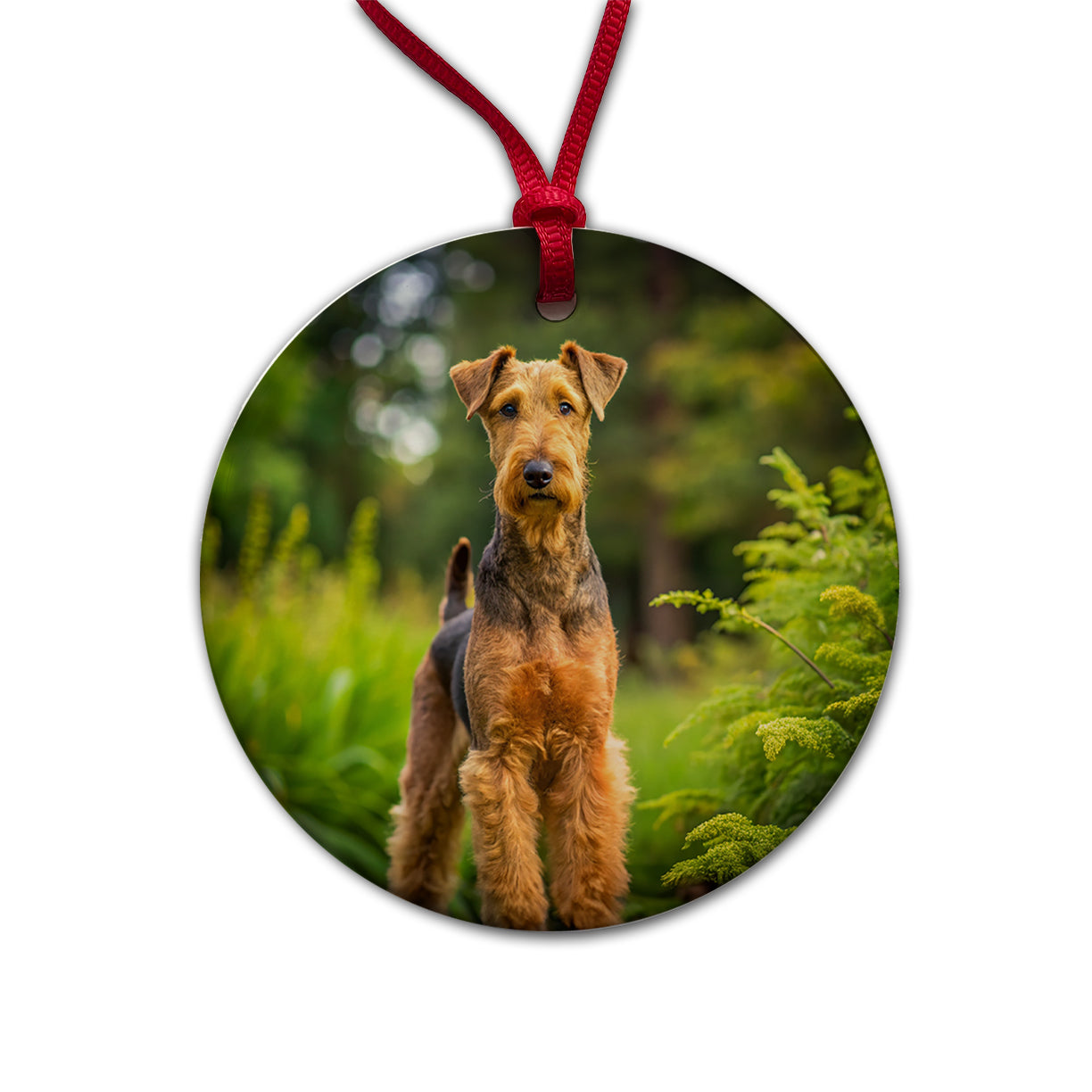 Airedale Terrier Dog Photo Round Ceramic Holiday Christmas Tree Ornament
