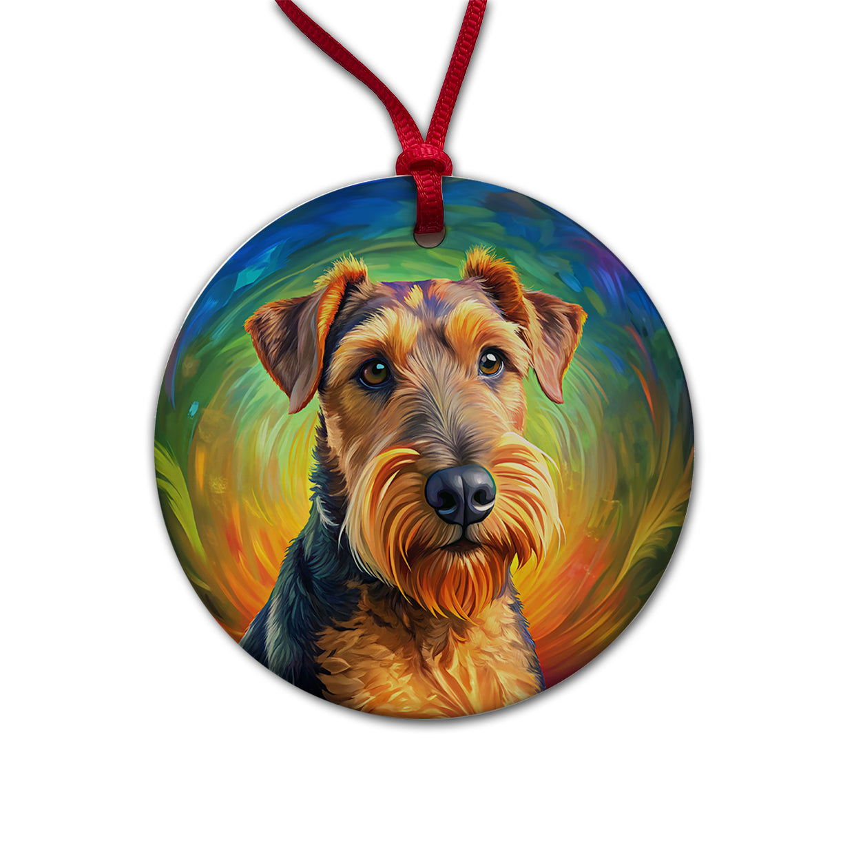 Airedale Terrier Dog Pop Art Round Ceramic Holiday Christmas Tree Ornament