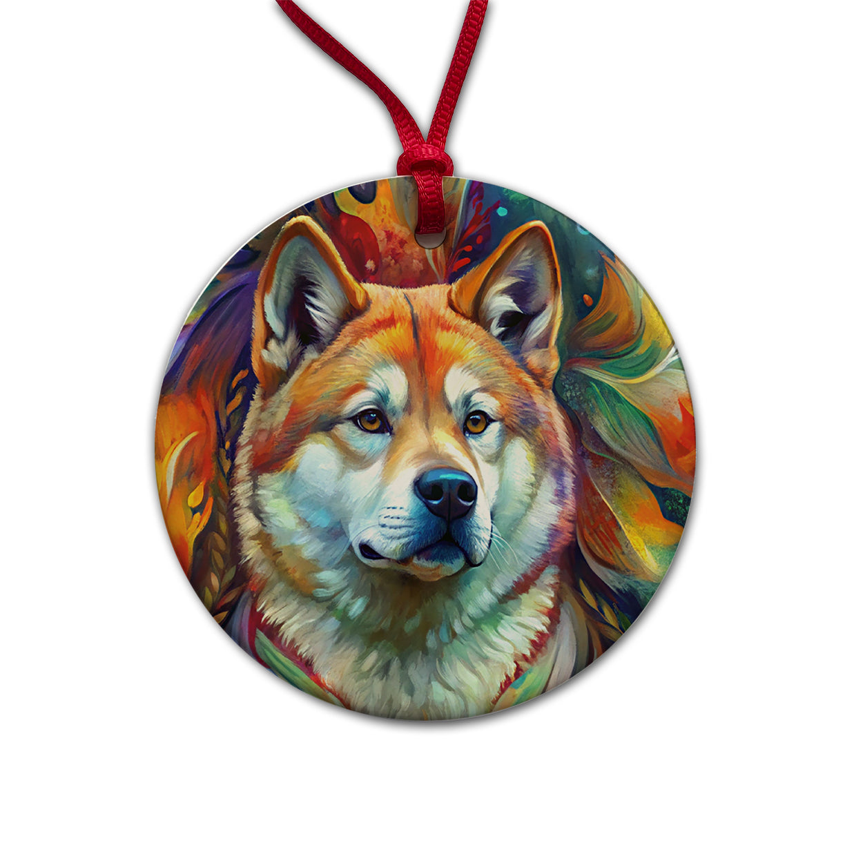 Akita Dog Abstract Art Round Ceramic Holiday Christmas Tree Ornament